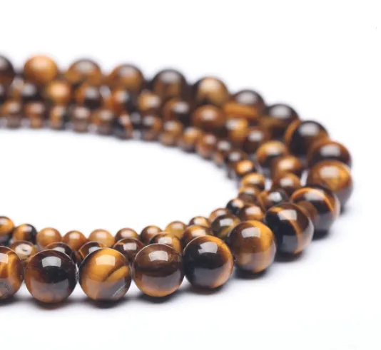 Natural Yellow Tiger Eye Stone Beads Bracelet, Polished Round Smooth Gemstone Beads Bracelet