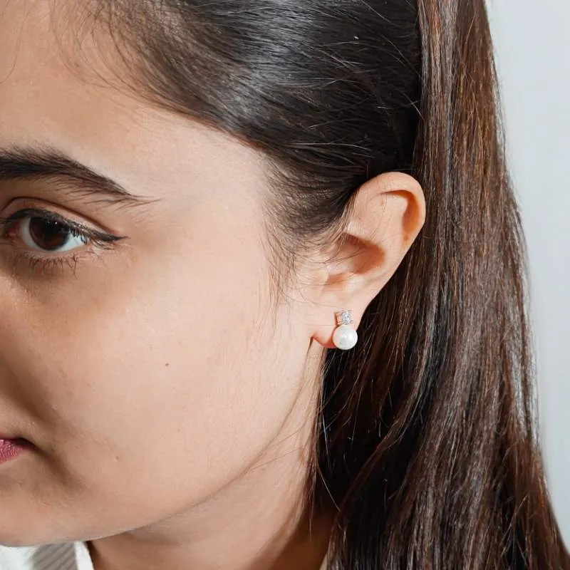 Pearl Charm Zircon Stud Earrings