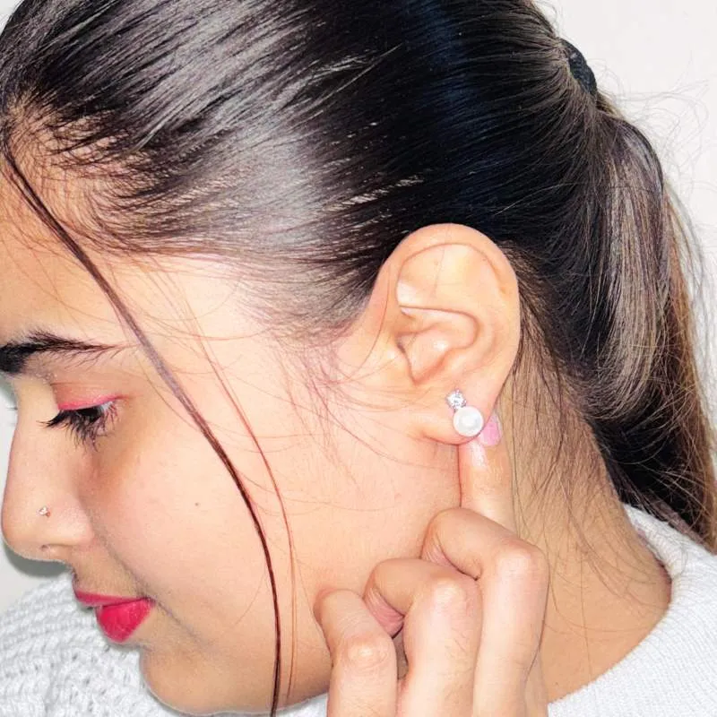 Pearl Charm Zircon Stud Earrings