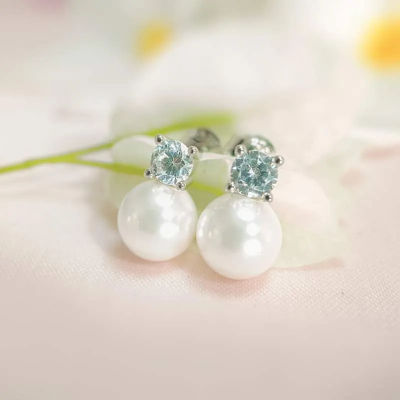 Pearl Charm Zircon Stud Earrings
