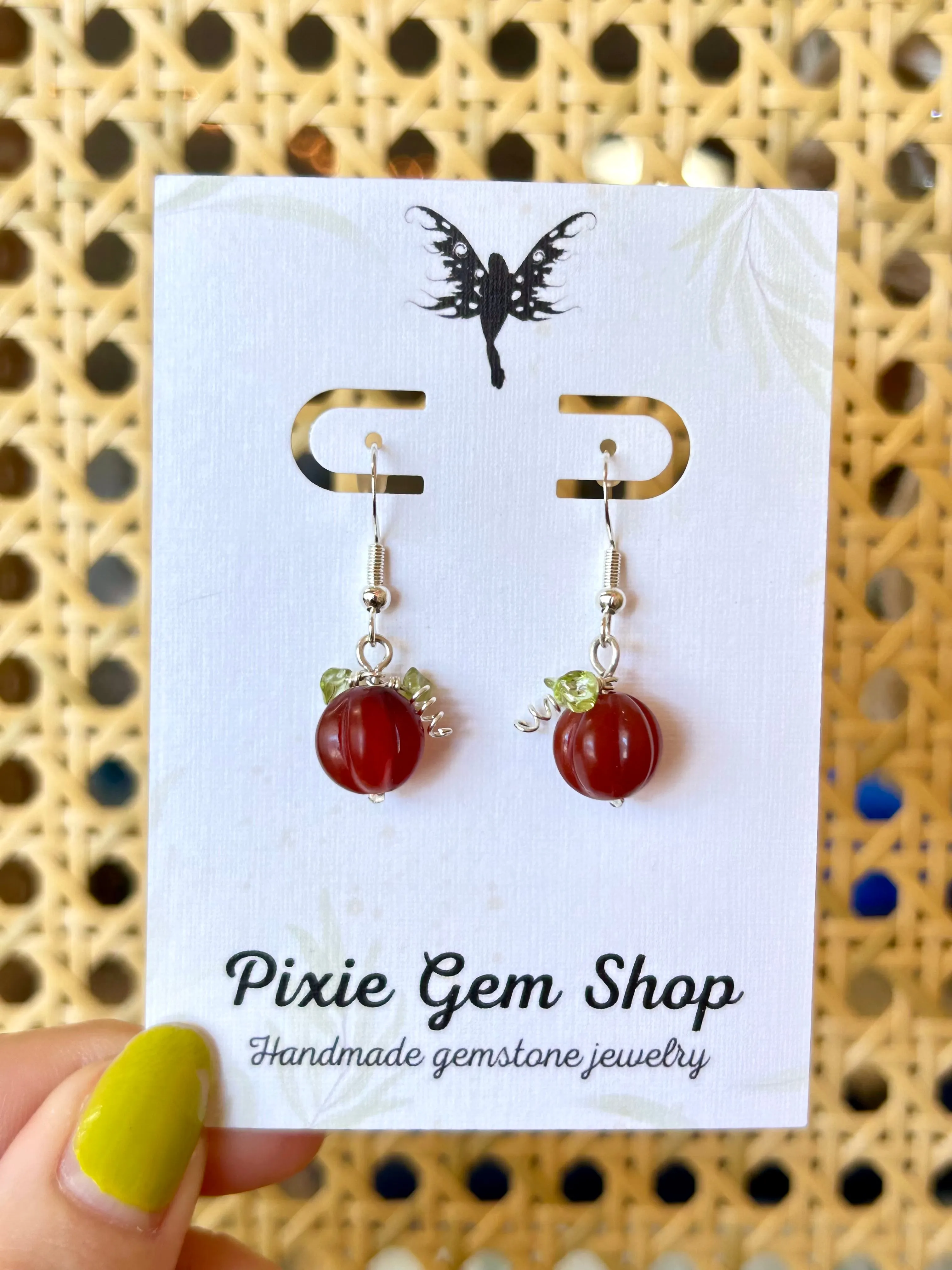 Pumpkin Earrings - Carnelian & Peridot Gemstone Sterling Silver/14k Gold Filled