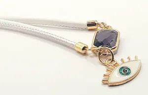 Purple Gemstone with Evil Eye Adjustable Bracelet