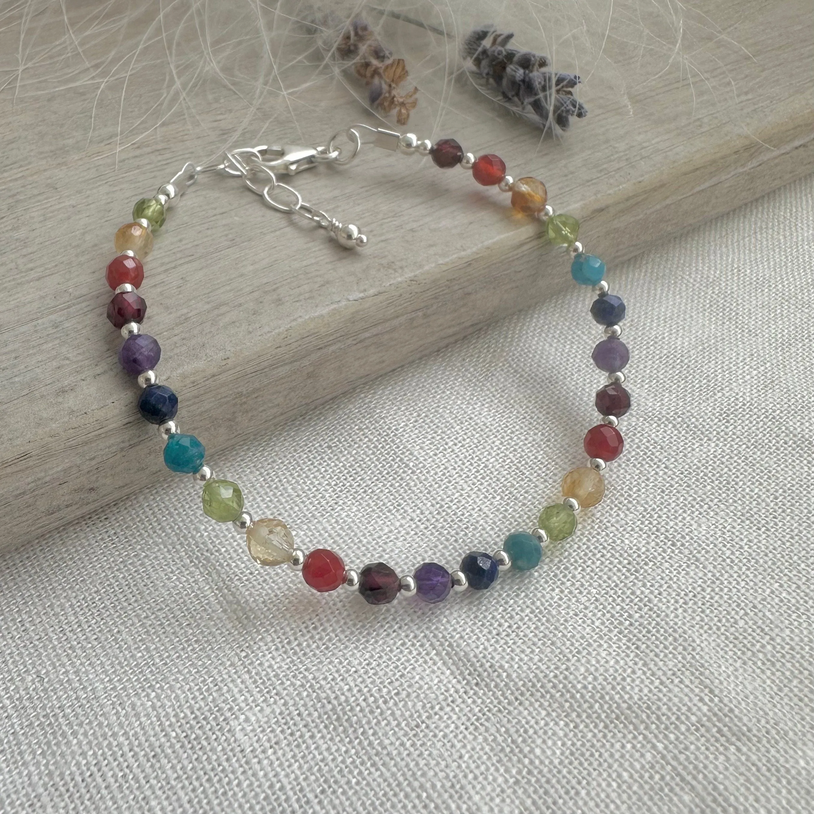 Rainbow Beaded Bracelet with sterling silver and gemstones