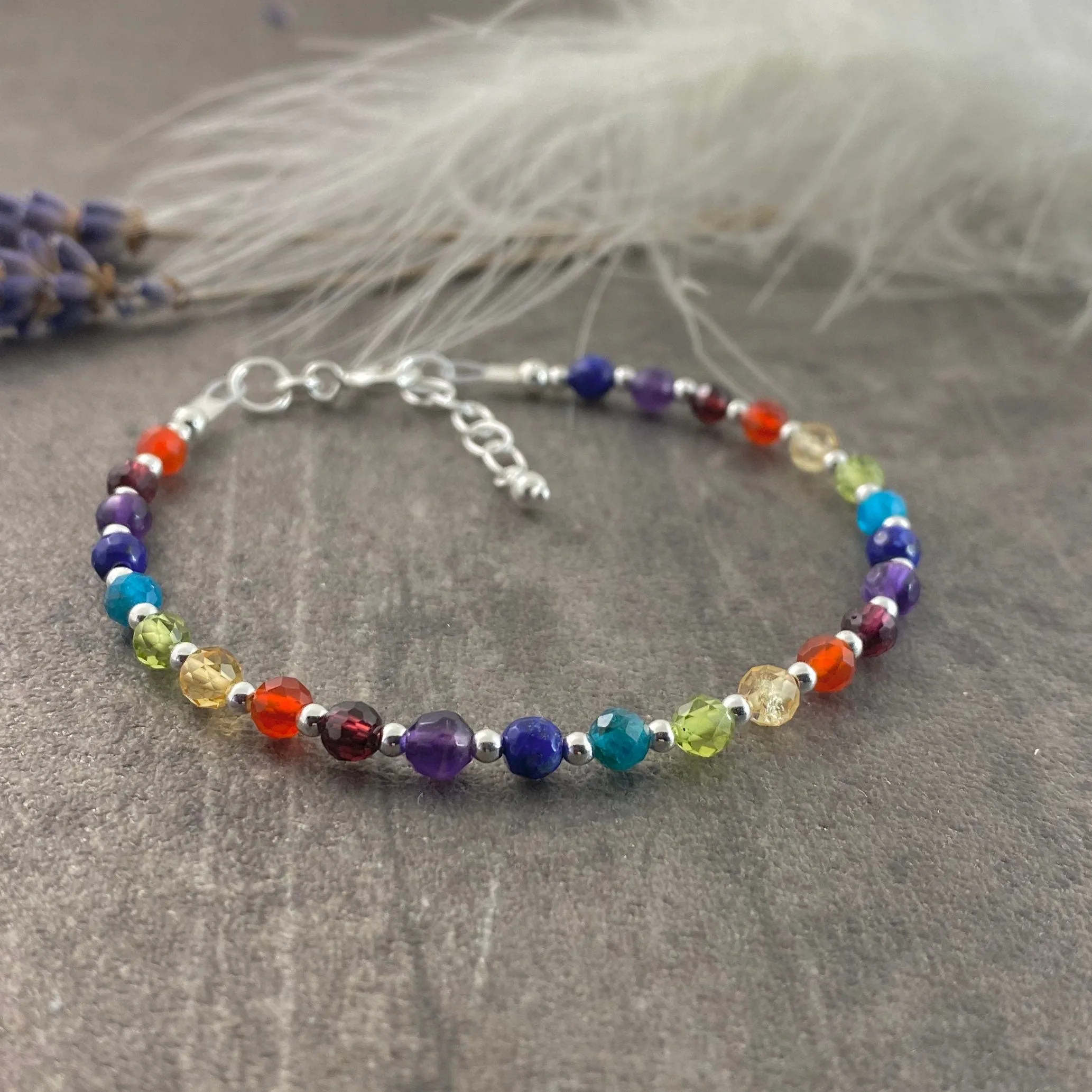 Rainbow Beaded Bracelet with sterling silver and gemstones