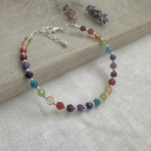 Rainbow Beaded Bracelet with sterling silver and gemstones