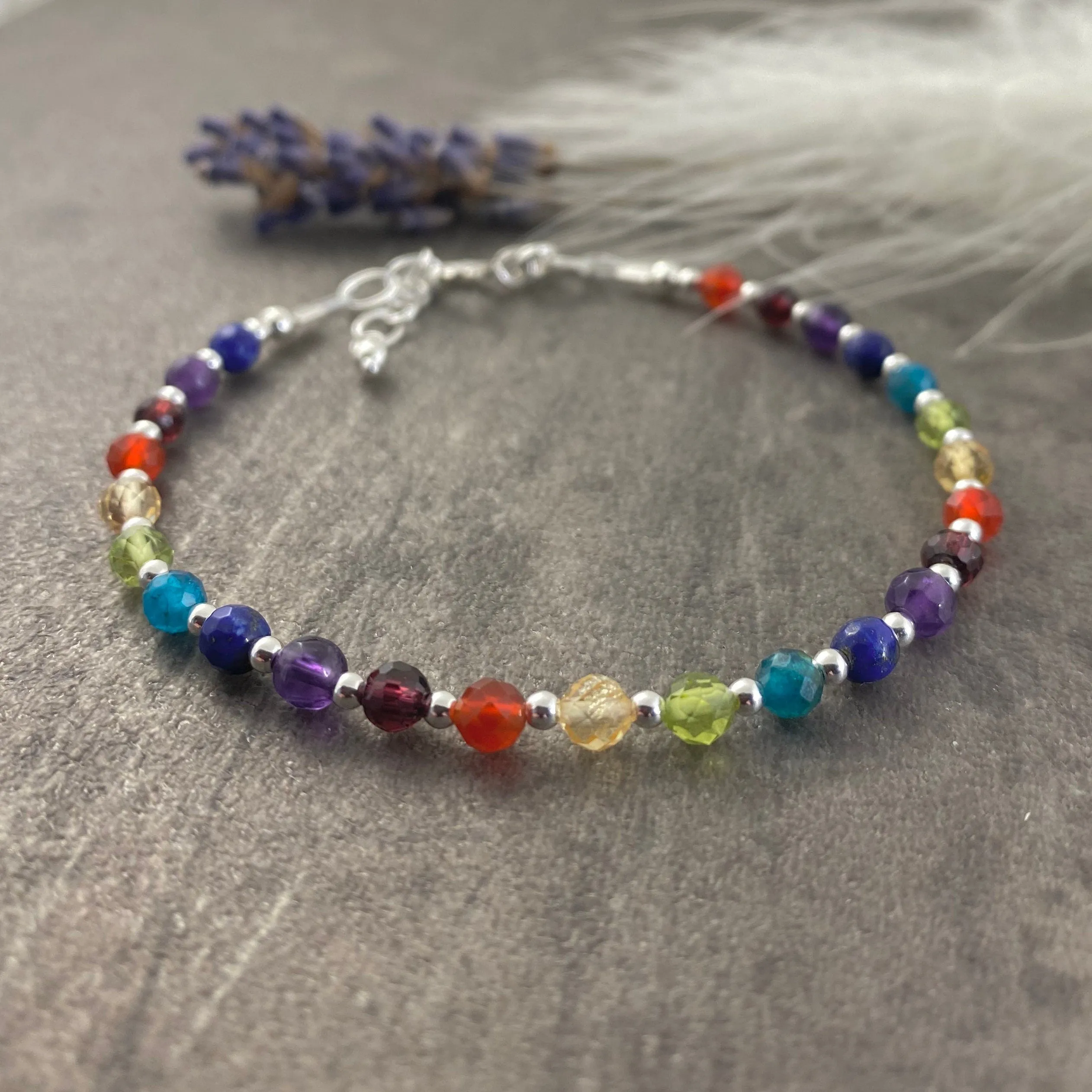 Rainbow Beaded Bracelet with sterling silver and gemstones
