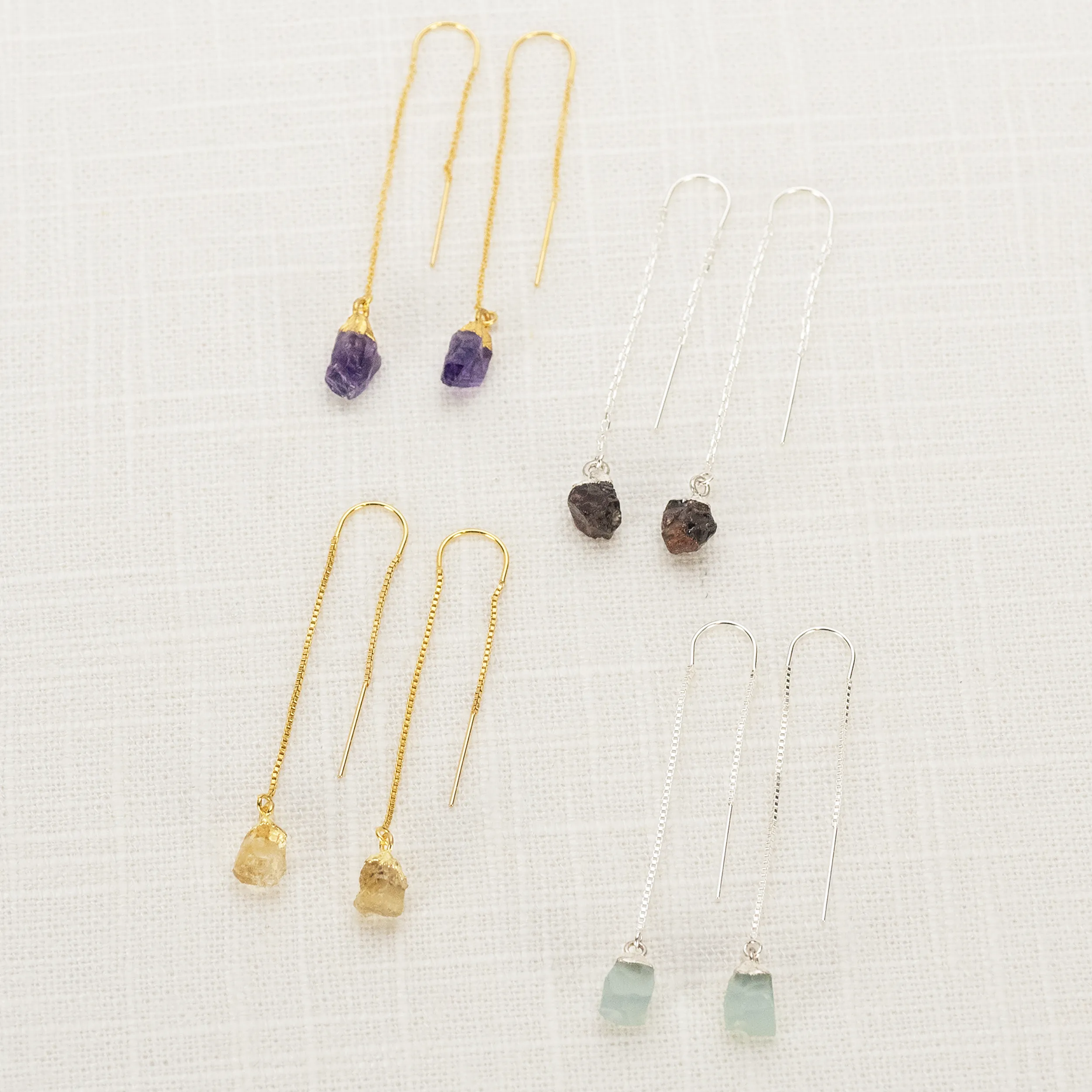 Raw Crystal Threaders  Earrings