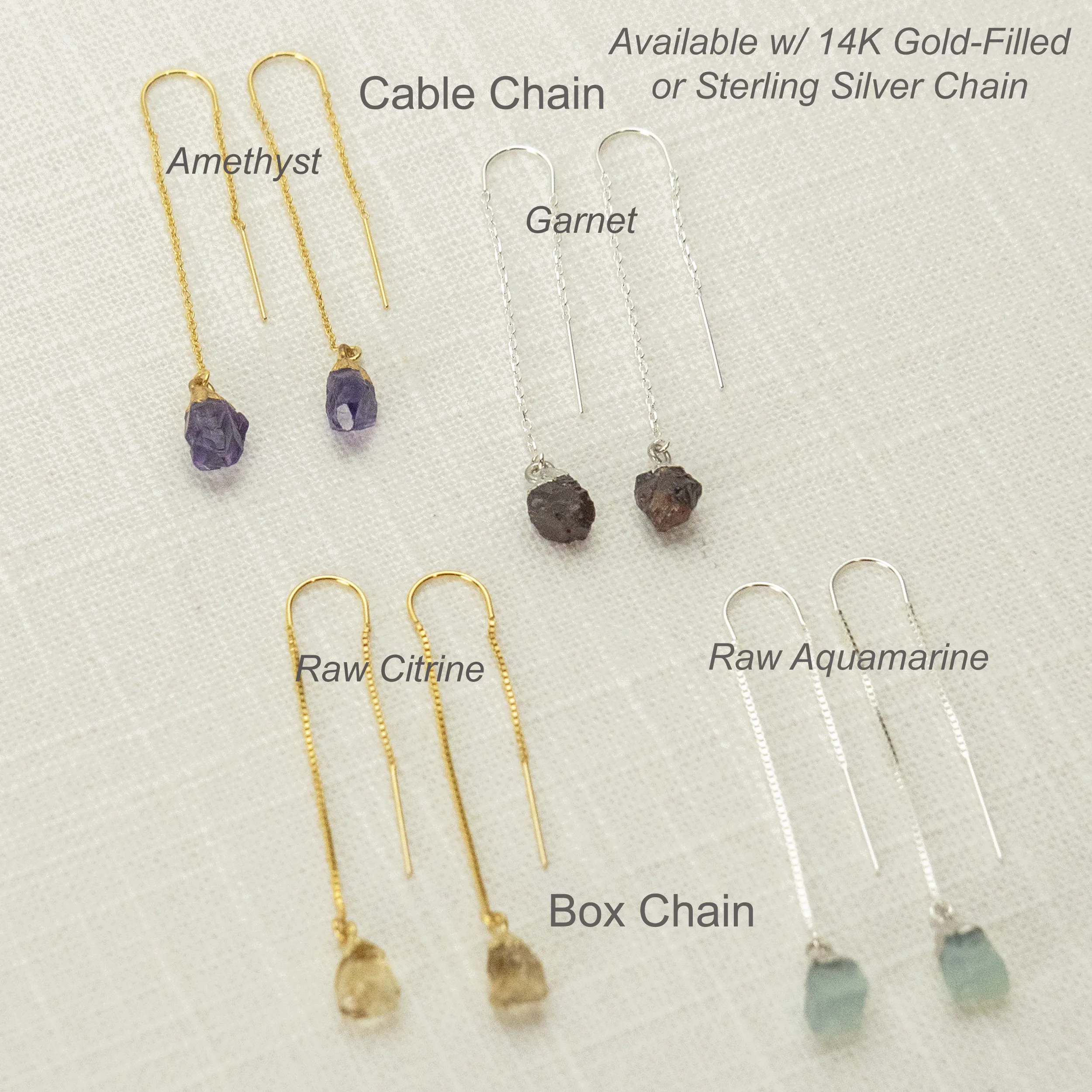 Raw Crystal Threaders  Earrings