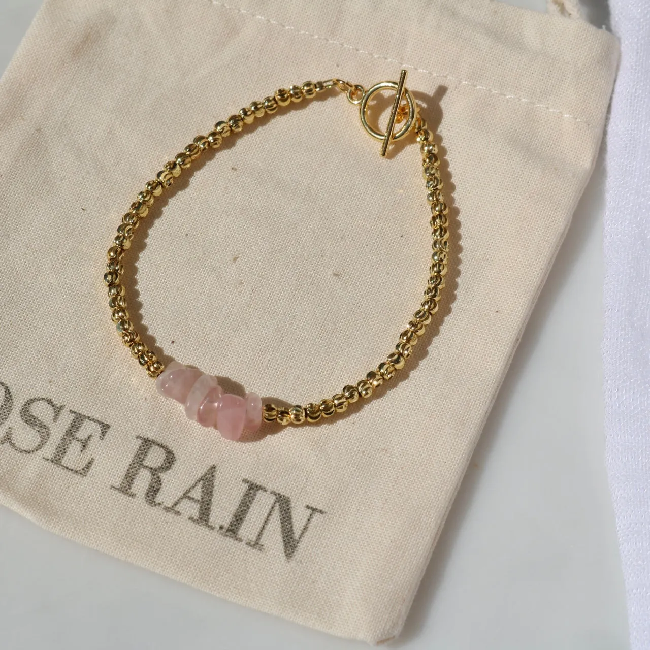 ROSE QUARTZ BEADED BRACELET IN 18K GOLD