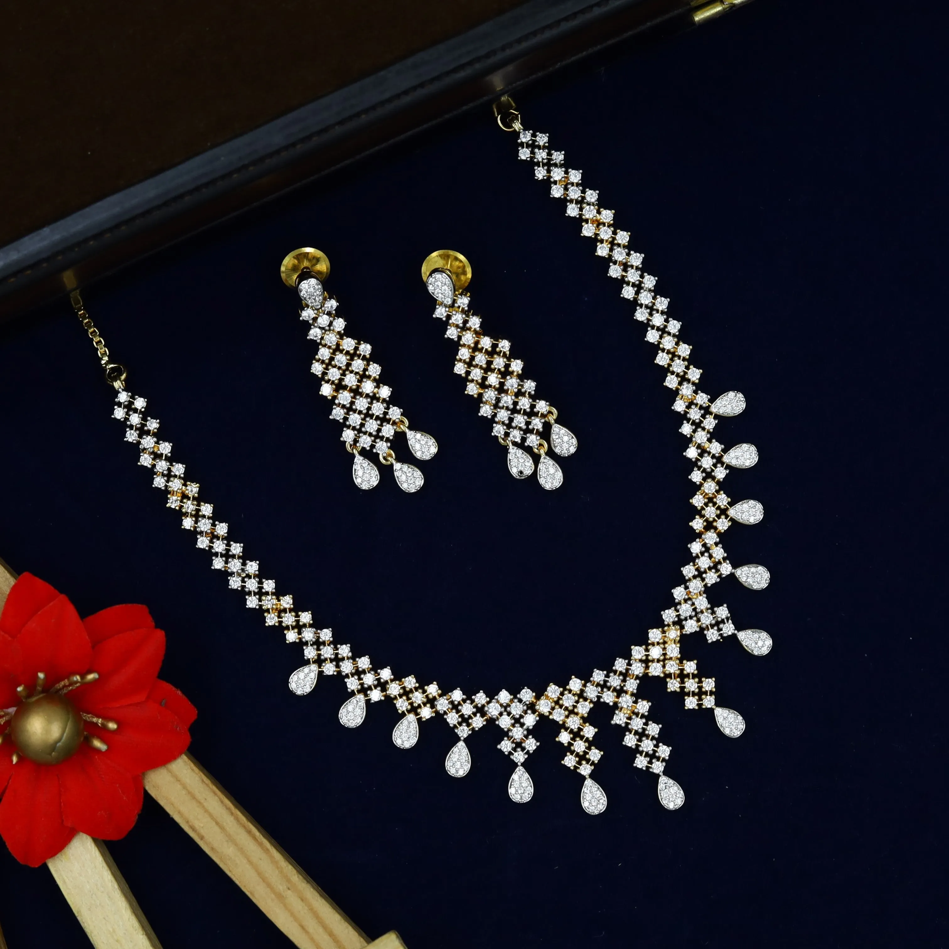 Round Neck Zircon/AD Necklace Set 14845-08