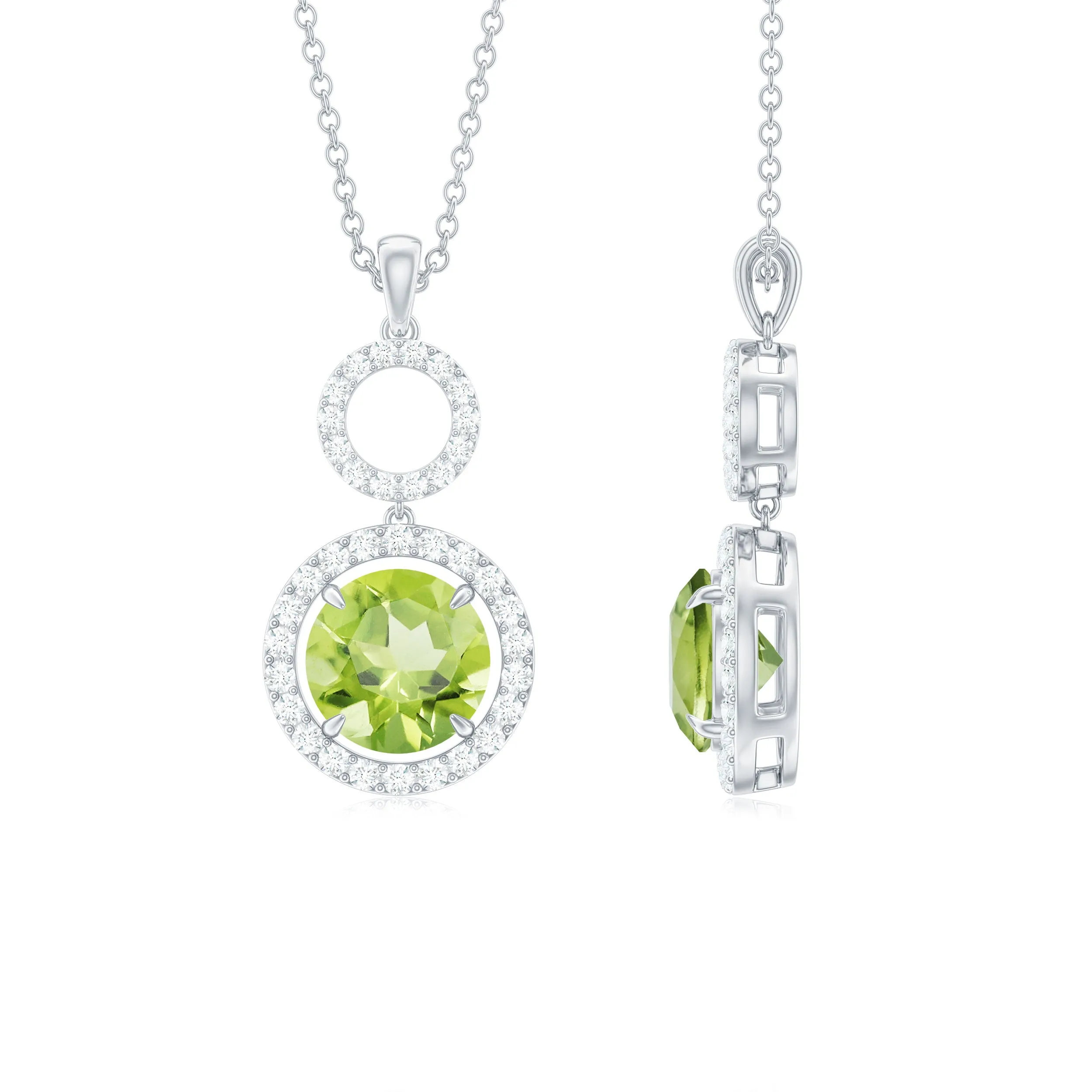 Round Peridot and Diamond Dangle Pendant