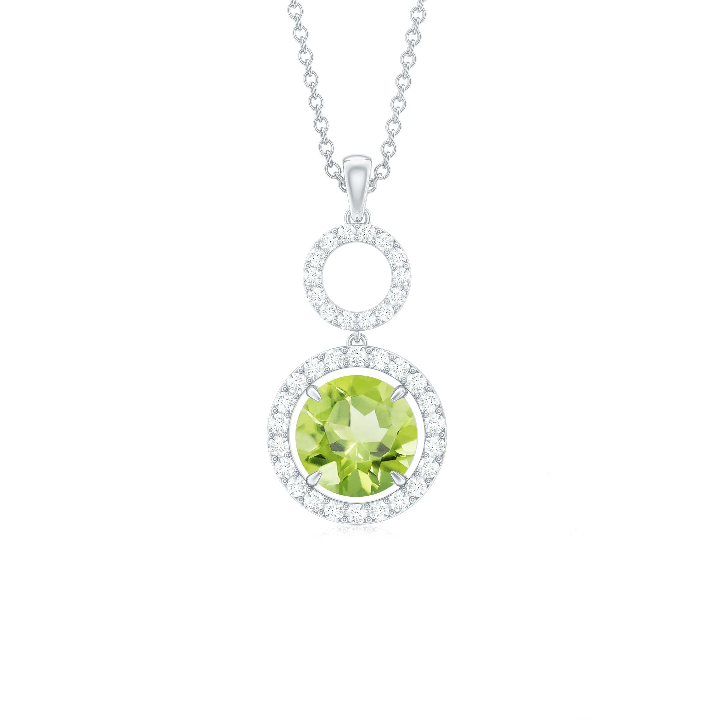 Round Peridot and Diamond Dangle Pendant