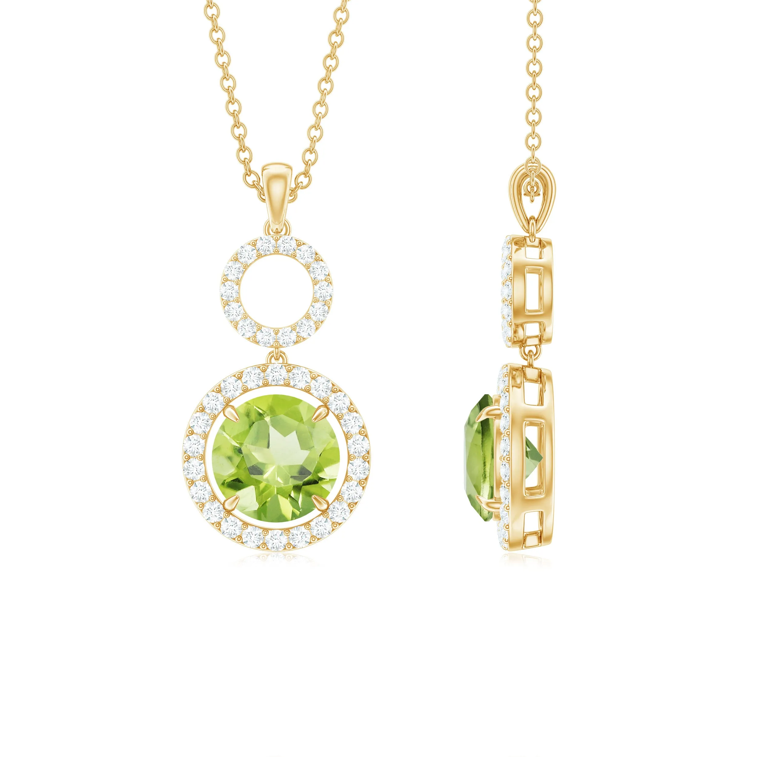 Round Peridot and Diamond Dangle Pendant