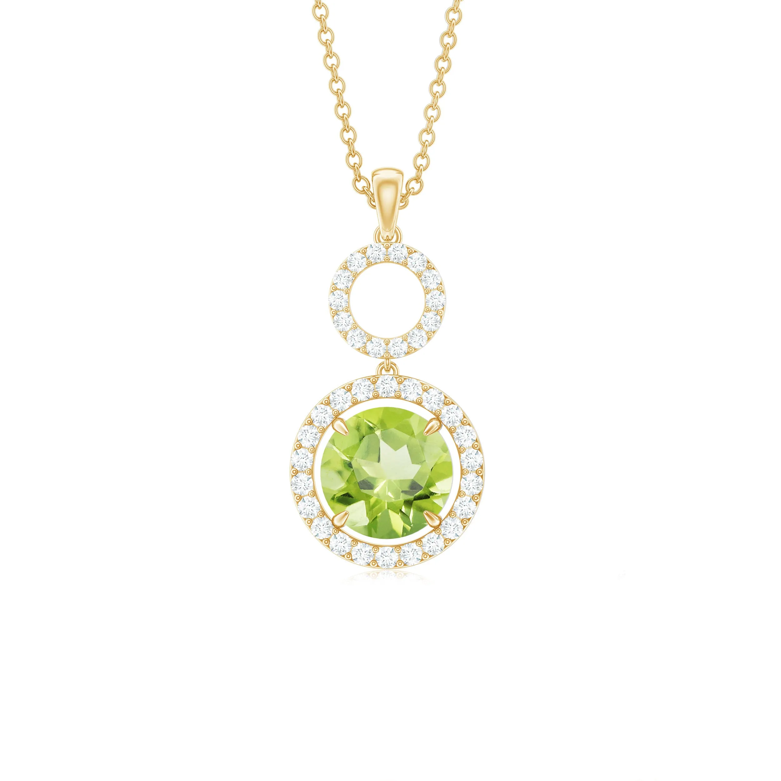 Round Peridot and Diamond Dangle Pendant