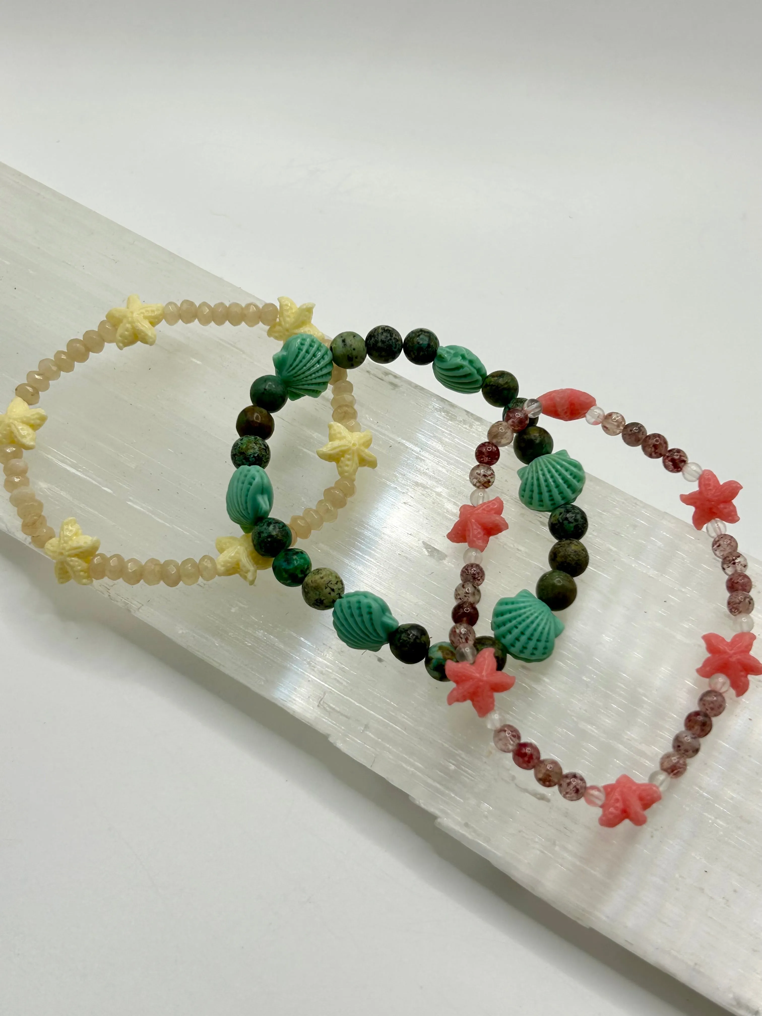 Seastar & Strawberry Quartz & Rose Quartz Gemstone Bracelet