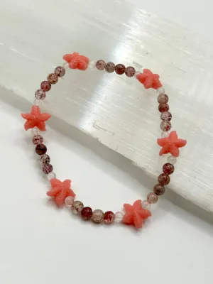 Seastar & Strawberry Quartz & Rose Quartz Gemstone Bracelet