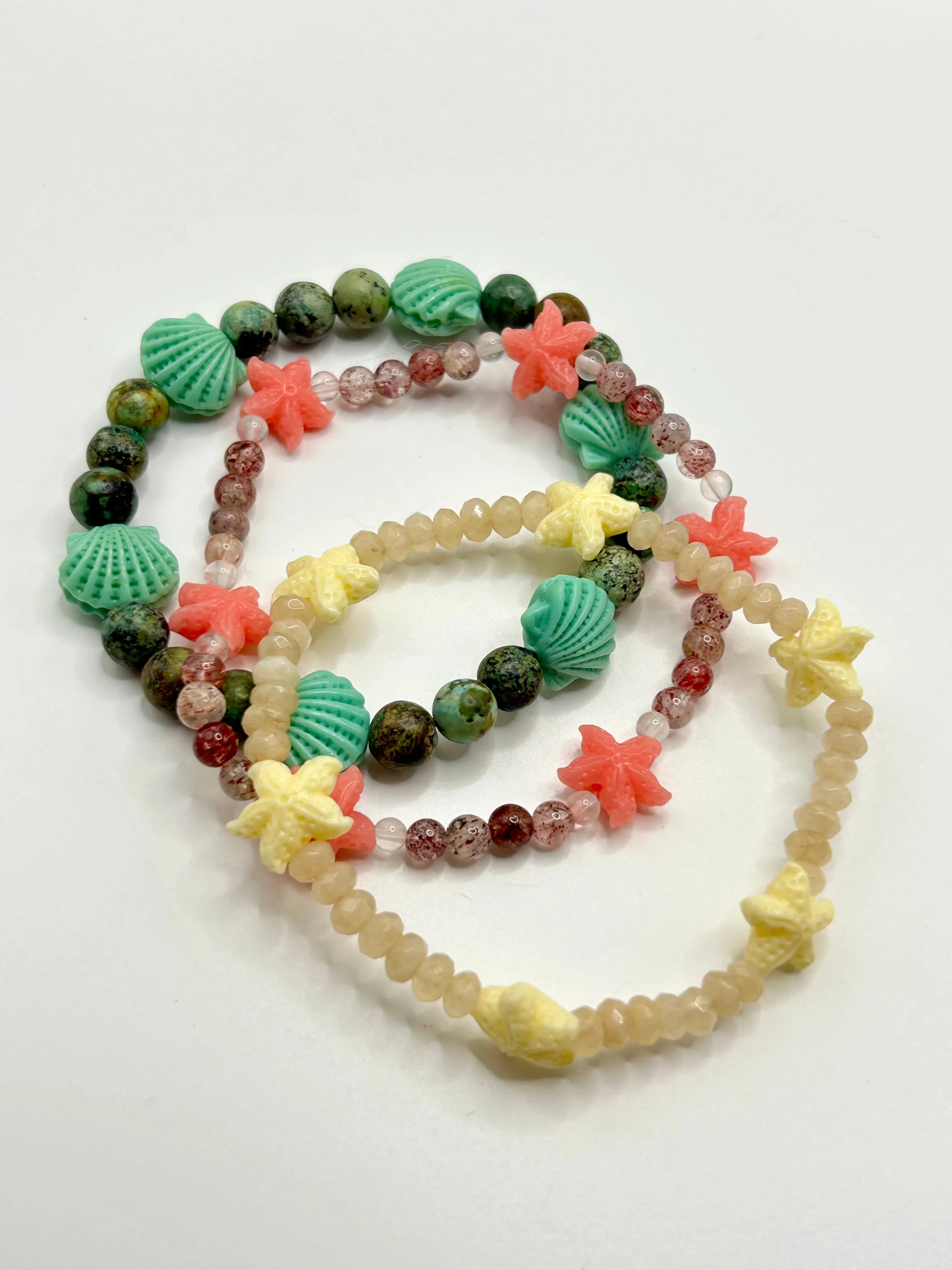 Seastar & Strawberry Quartz & Rose Quartz Gemstone Bracelet