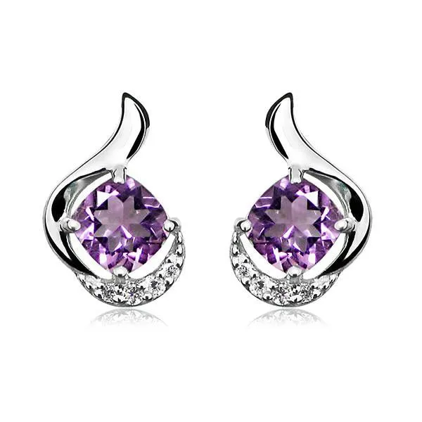 Silver Amethyst and White Topaz Earrings