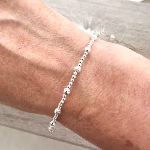 Silver Bead Layering Bracelet, sterling silver 4mm beads textured bracelet