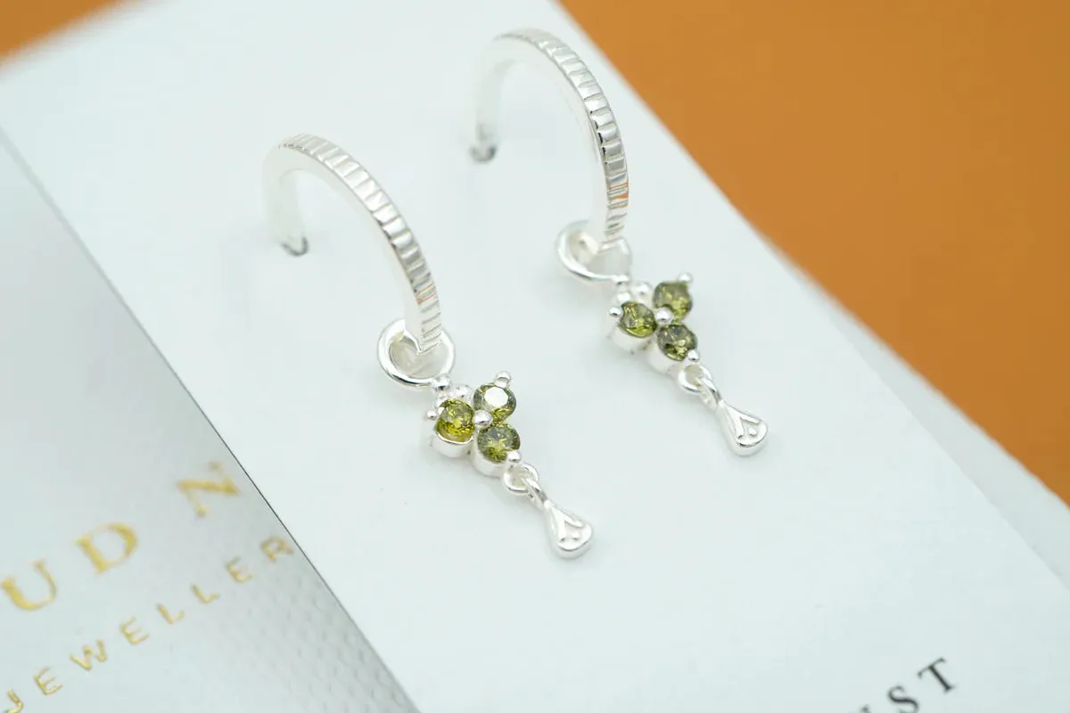 Silver Birthstone Hoops - August/Peridot