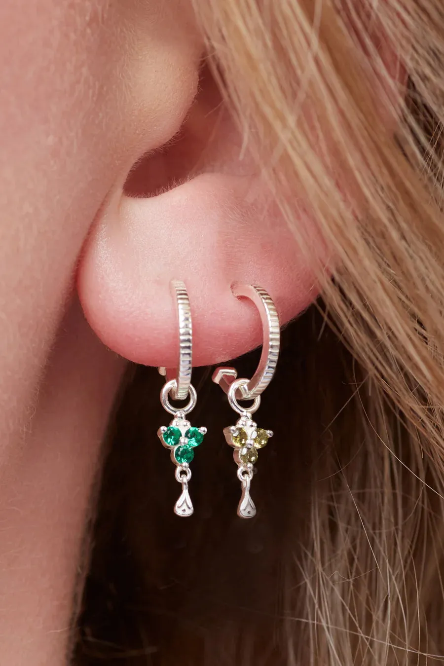 Silver Birthstone Hoops - August/Peridot