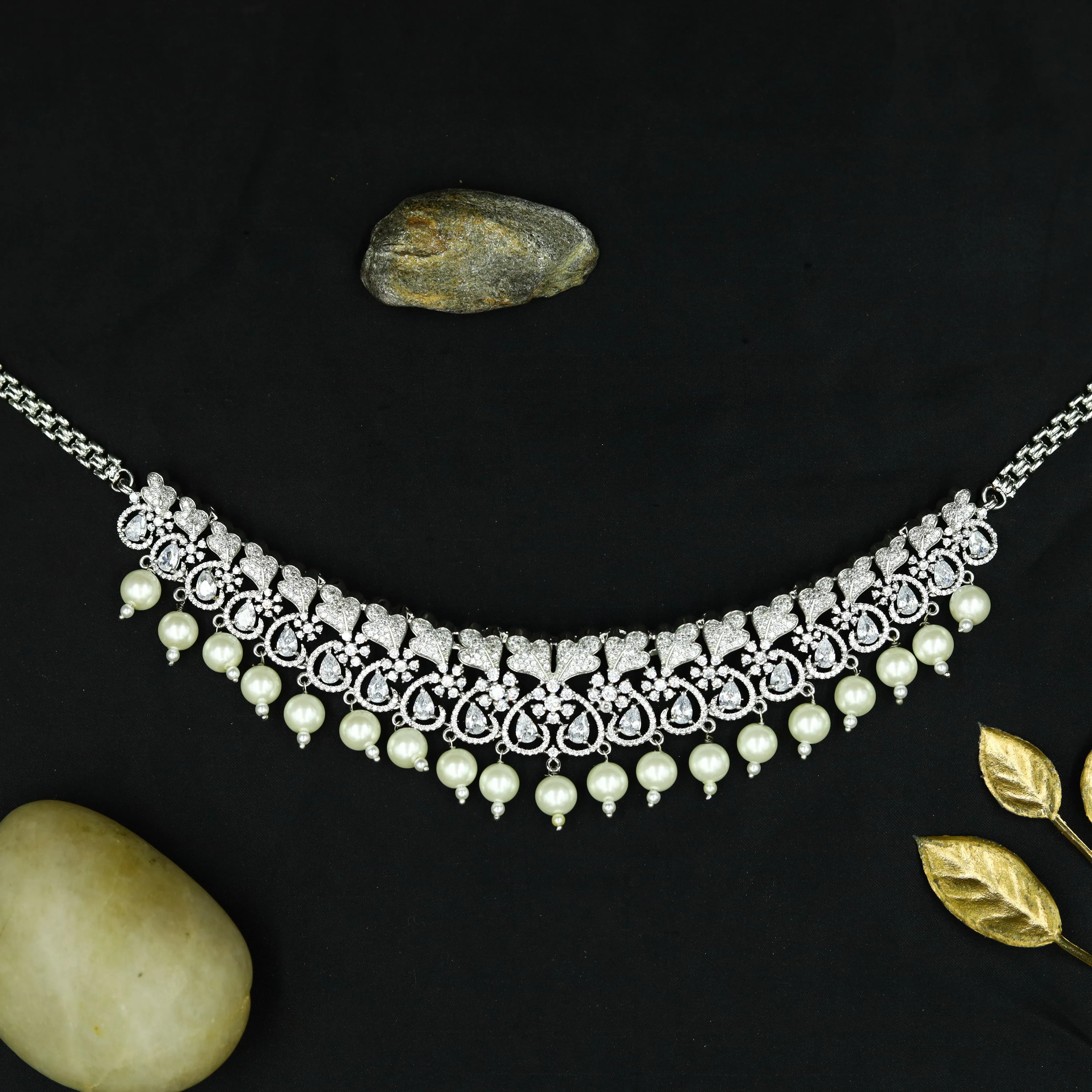 Silver Zircon/AD Choker Set 11569-7681