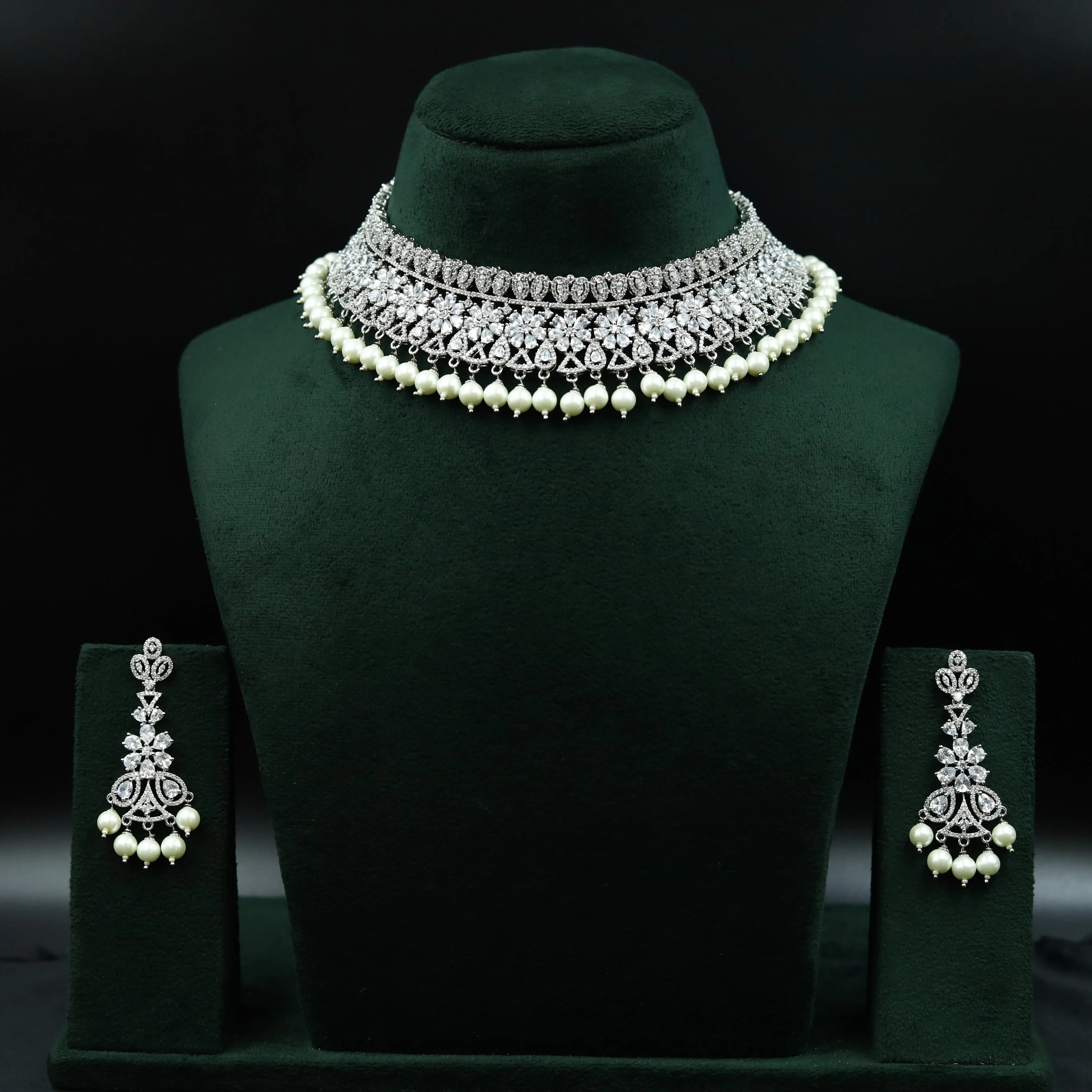 Silver Zircon/AD Choker Set 11569-7681