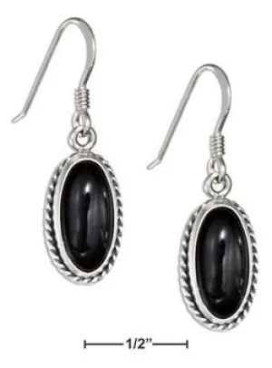 Sterling Silver Oval Sim Black Onyx Earrings with Rope Border