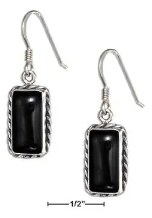 Sterling Silver Rectangle Simulated Black Onyx Earrings with Rope Border