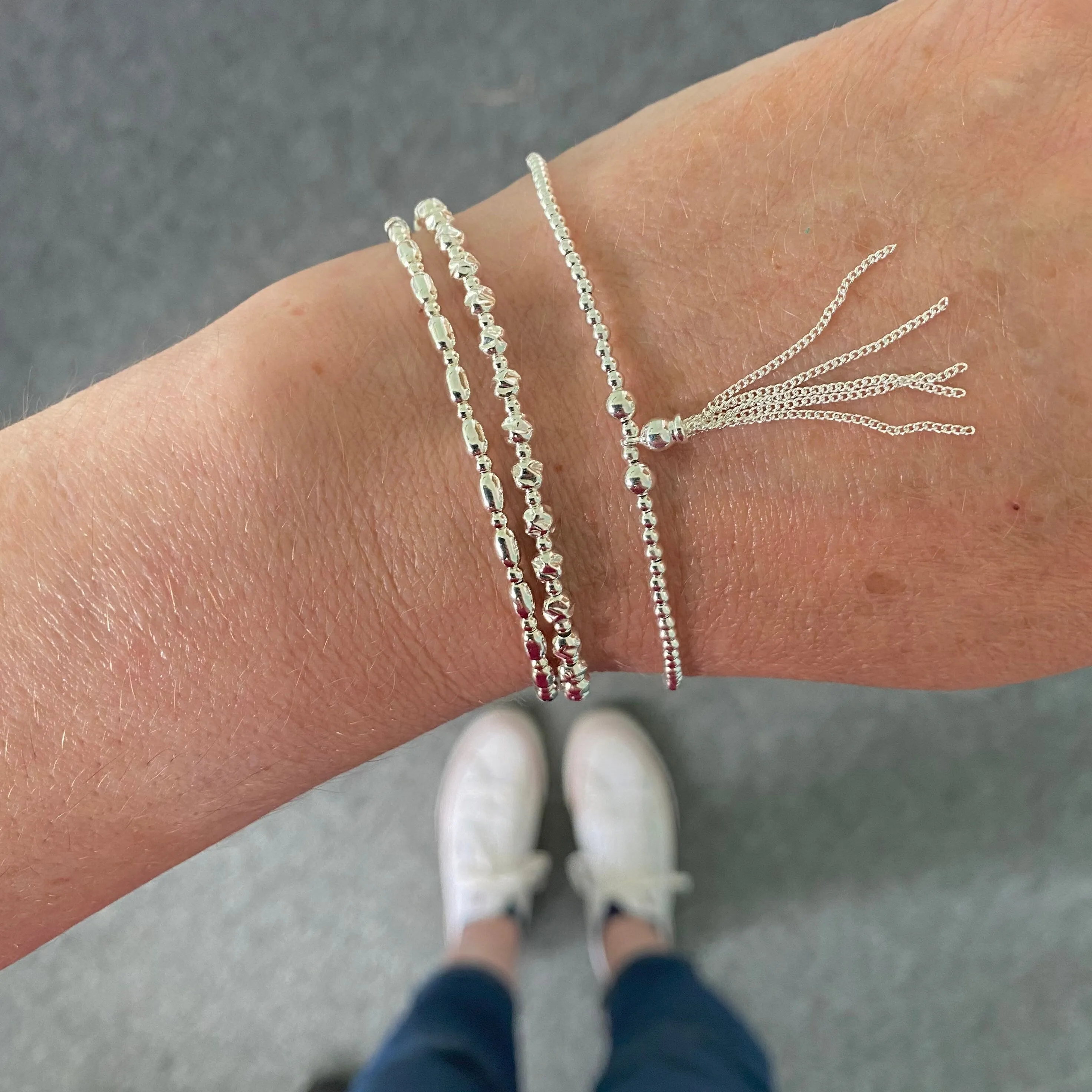 Tassel Bead Bracelet, Silver Tassel Jewellery