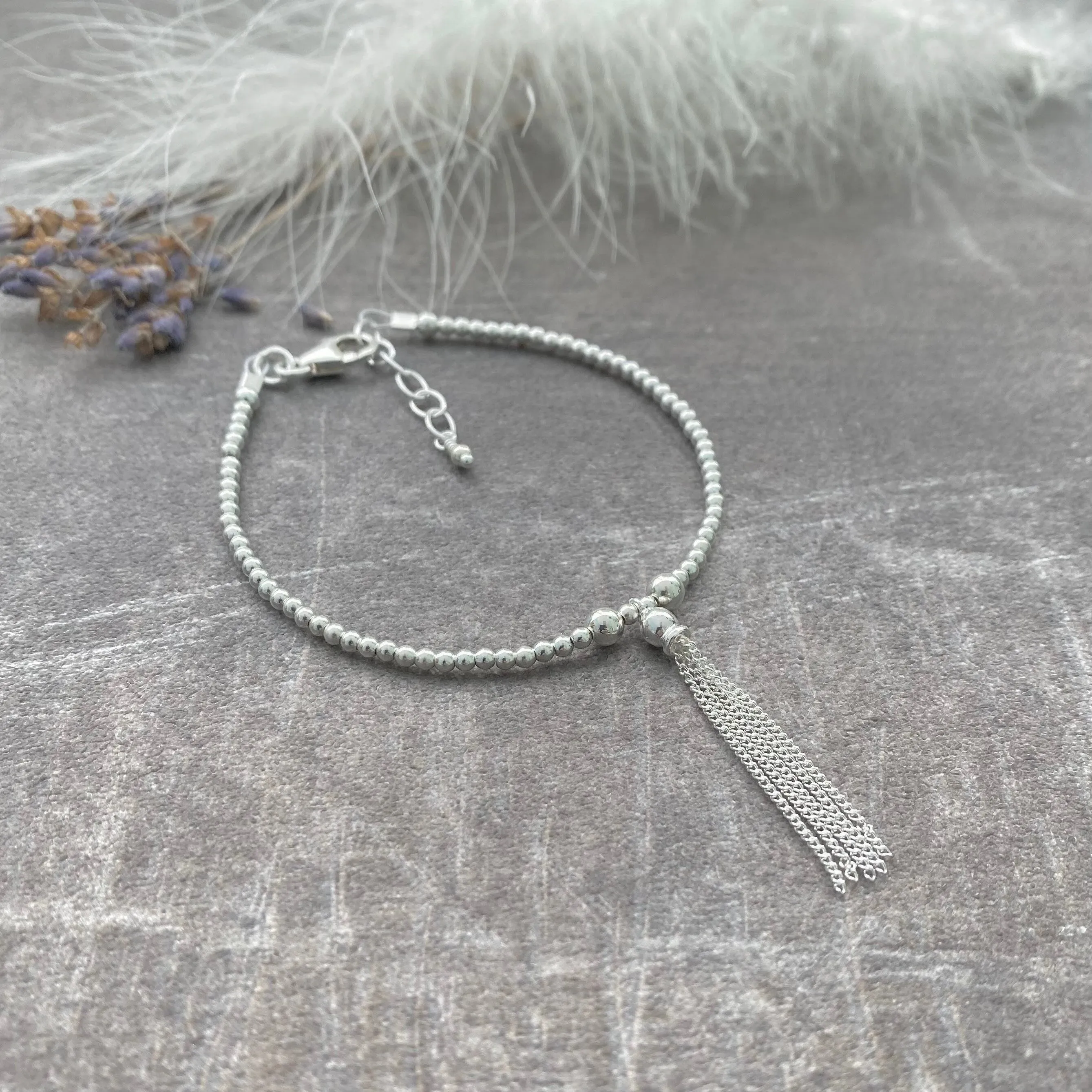 Tassel Bead Bracelet, Silver Tassel Jewellery