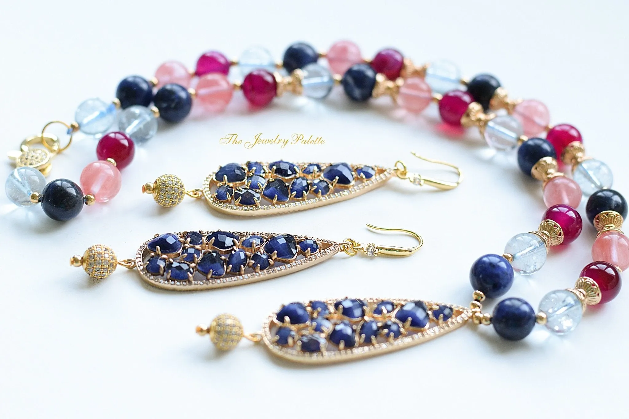 Venetia navy blue gemstone necklace and earrings