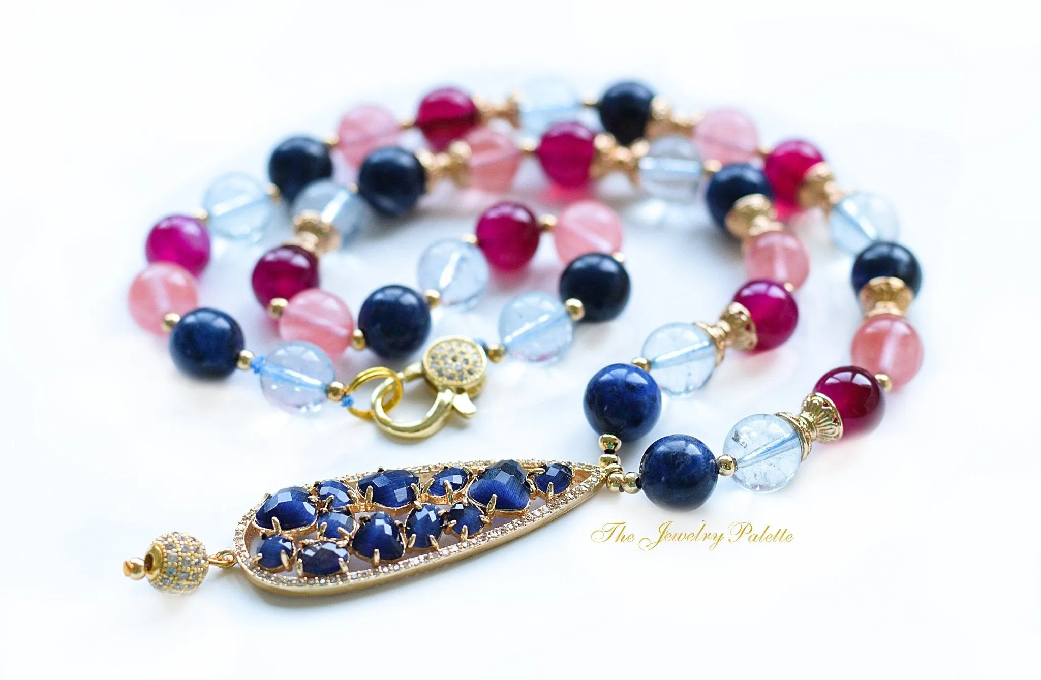 Venetia navy blue gemstone necklace and earrings