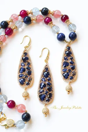 Venetia navy blue gemstone necklace and earrings