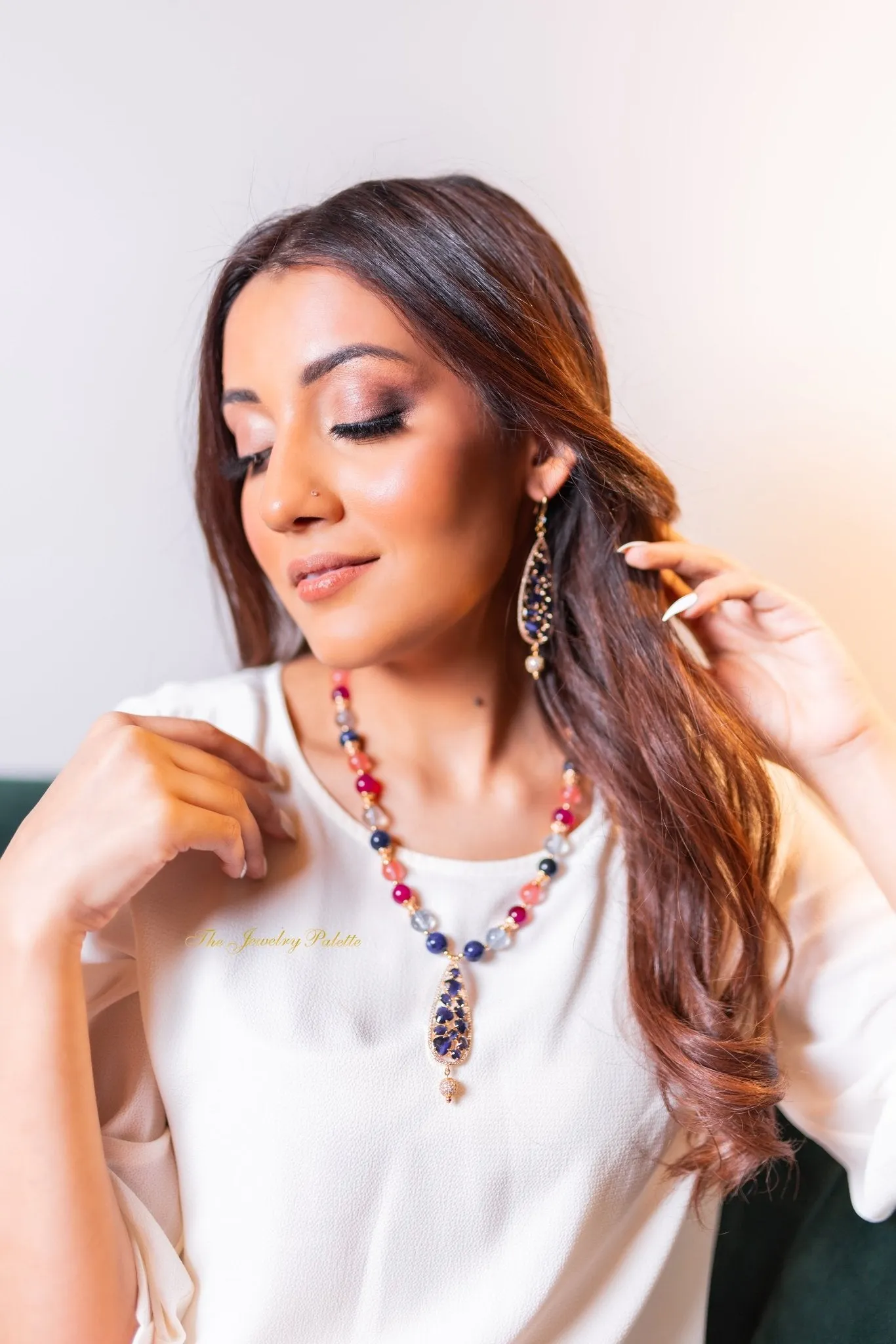 Venetia navy blue gemstone necklace and earrings