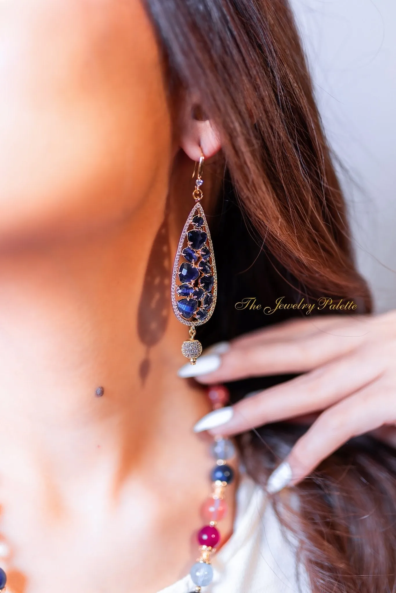 Venetia navy blue gemstone necklace and earrings