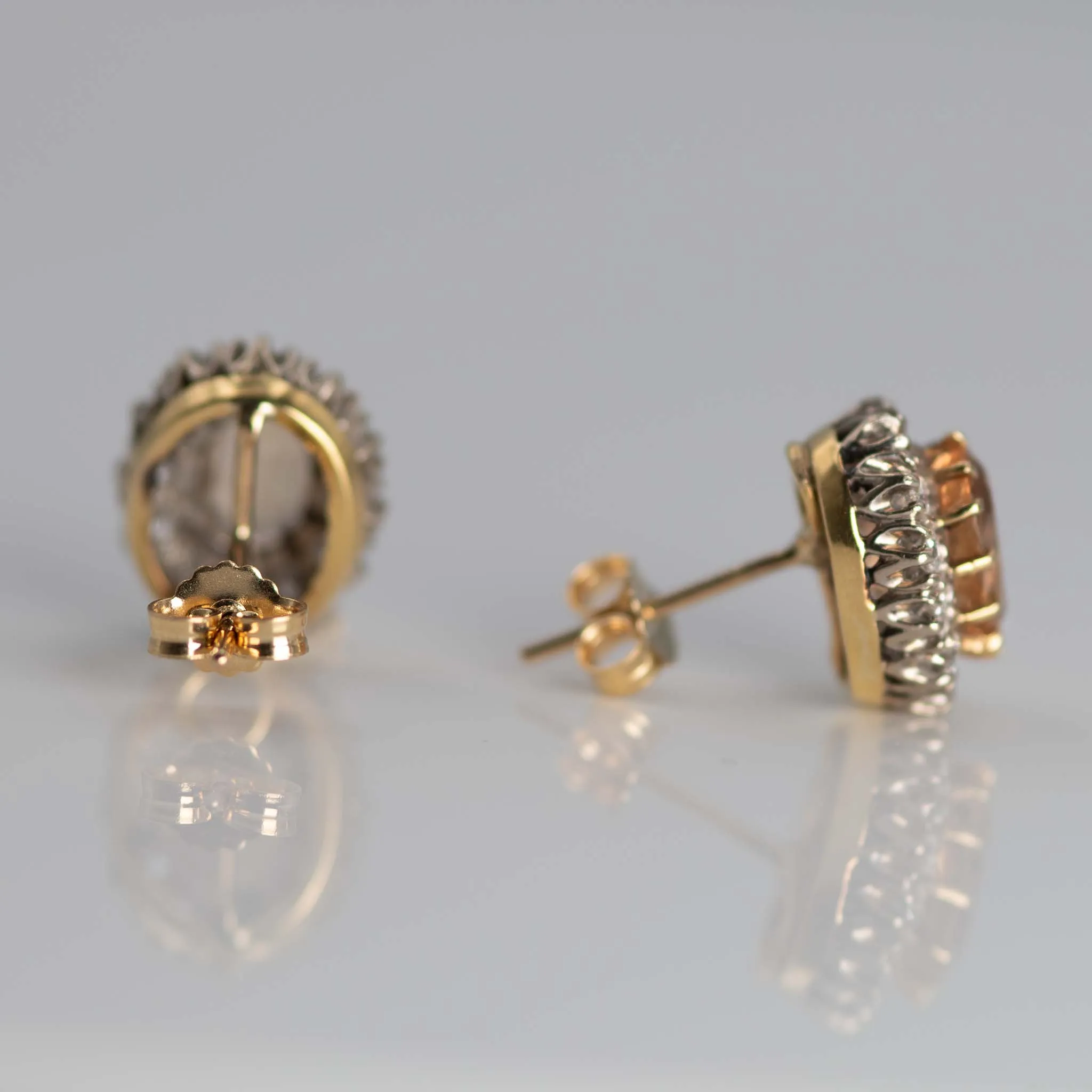 Vintage 18ct Yellow Gold Topaz and Diamond Cluster Earrings