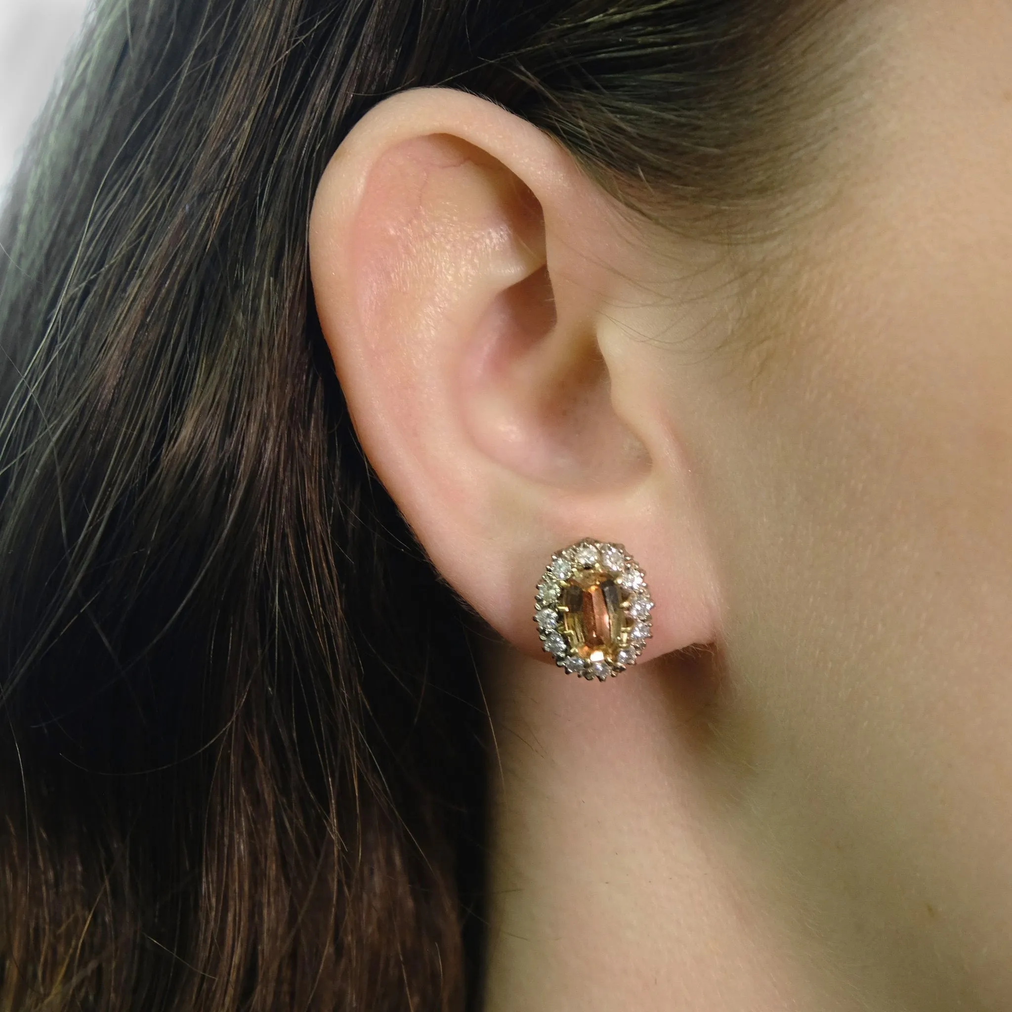 Vintage 18ct Yellow Gold Topaz and Diamond Cluster Earrings