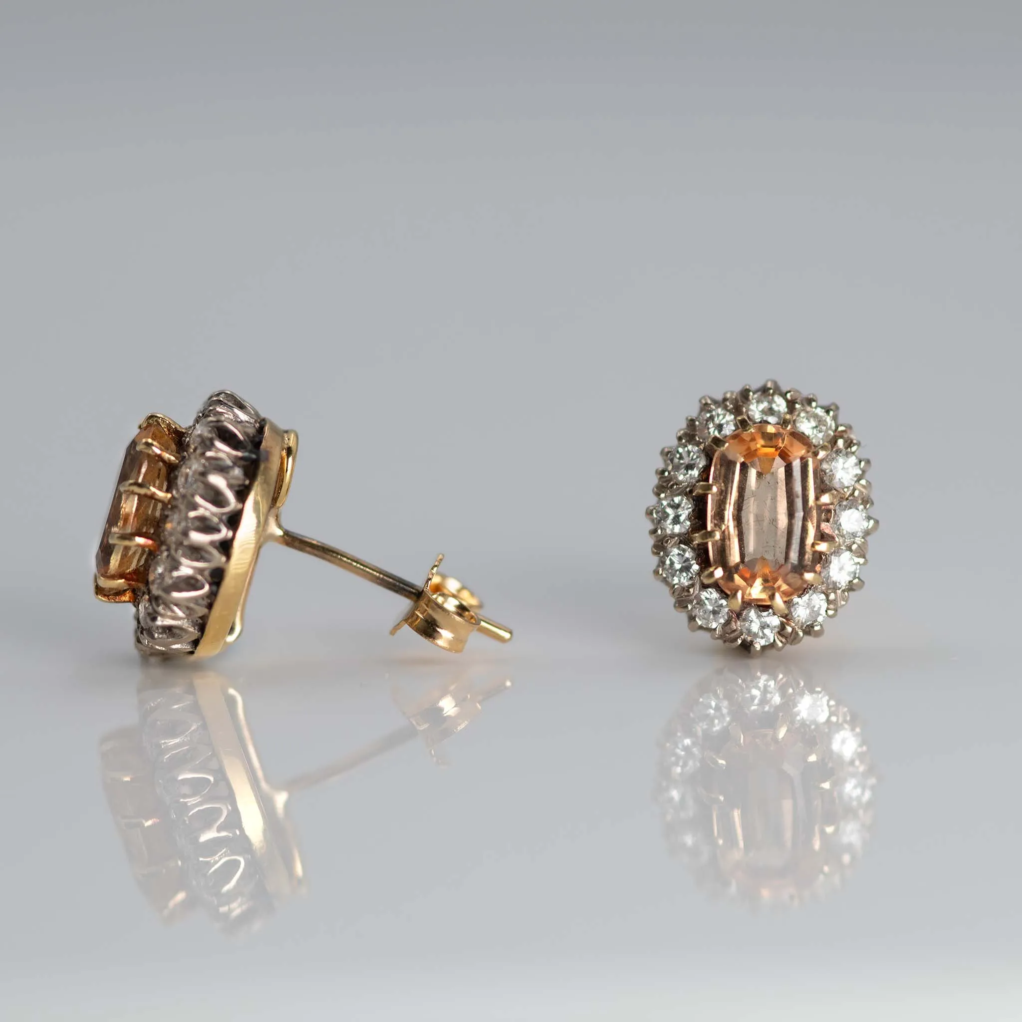Vintage 18ct Yellow Gold Topaz and Diamond Cluster Earrings