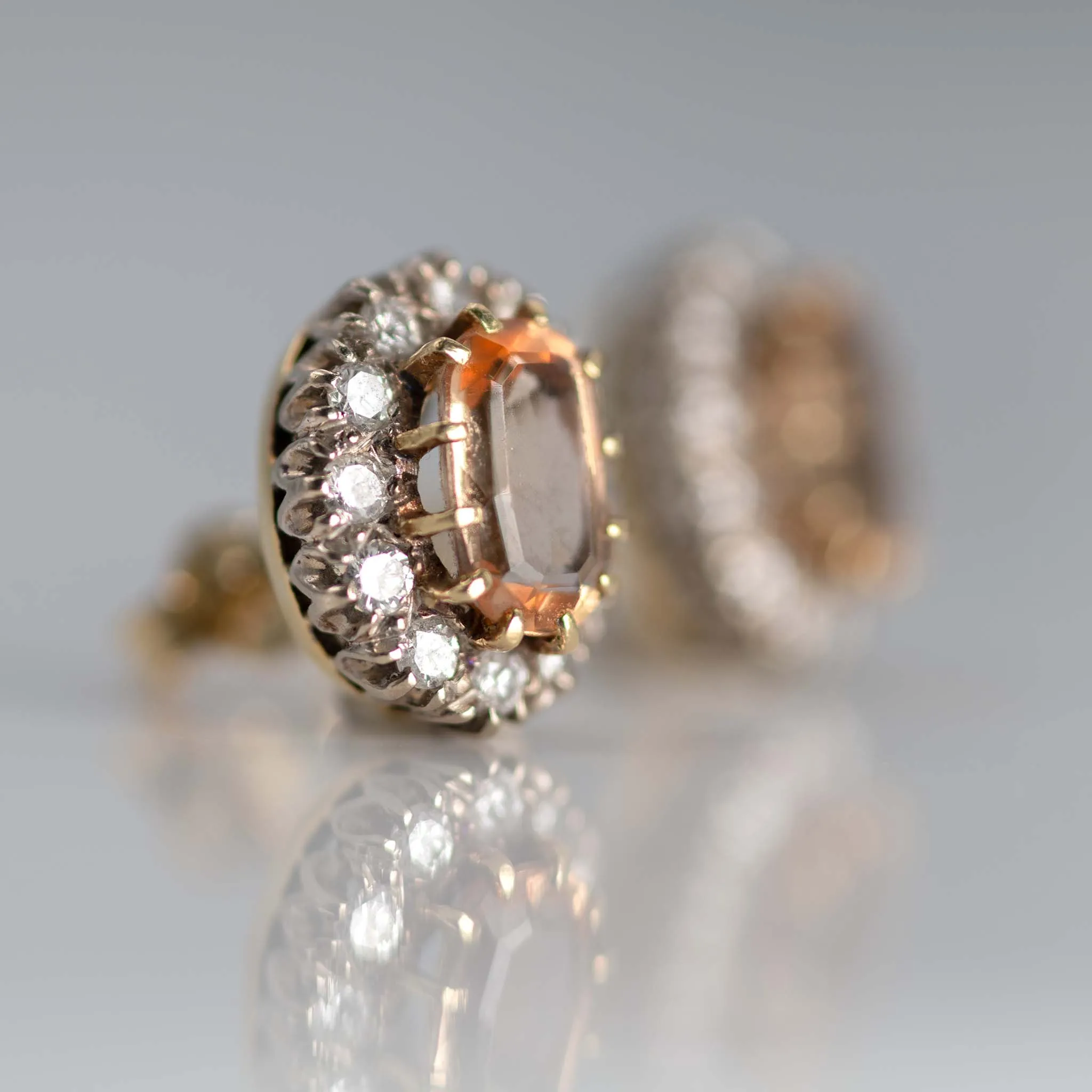 Vintage 18ct Yellow Gold Topaz and Diamond Cluster Earrings