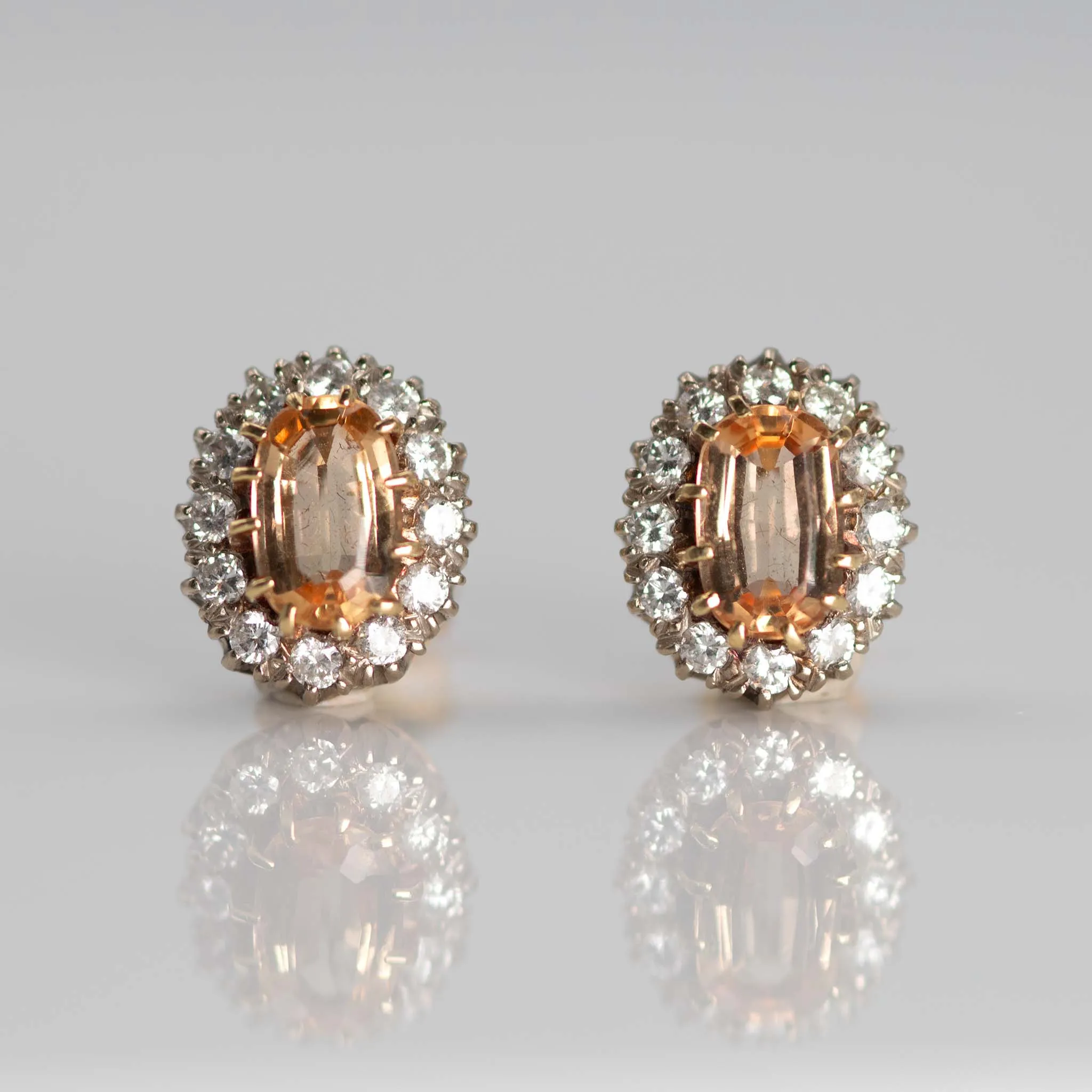 Vintage 18ct Yellow Gold Topaz and Diamond Cluster Earrings