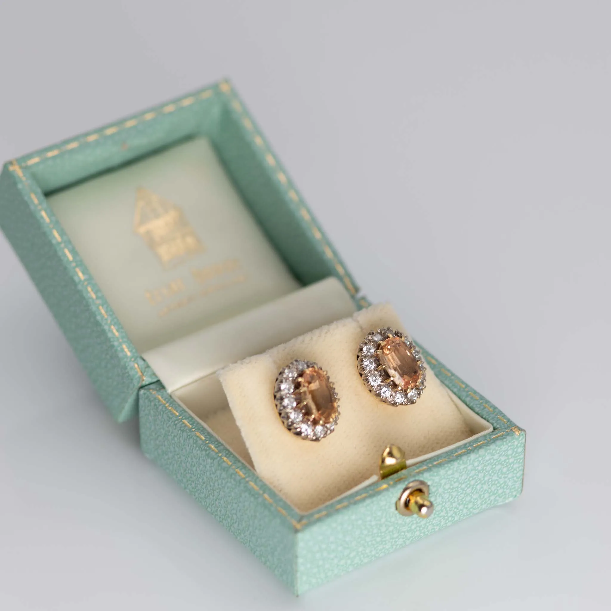 Vintage 18ct Yellow Gold Topaz and Diamond Cluster Earrings