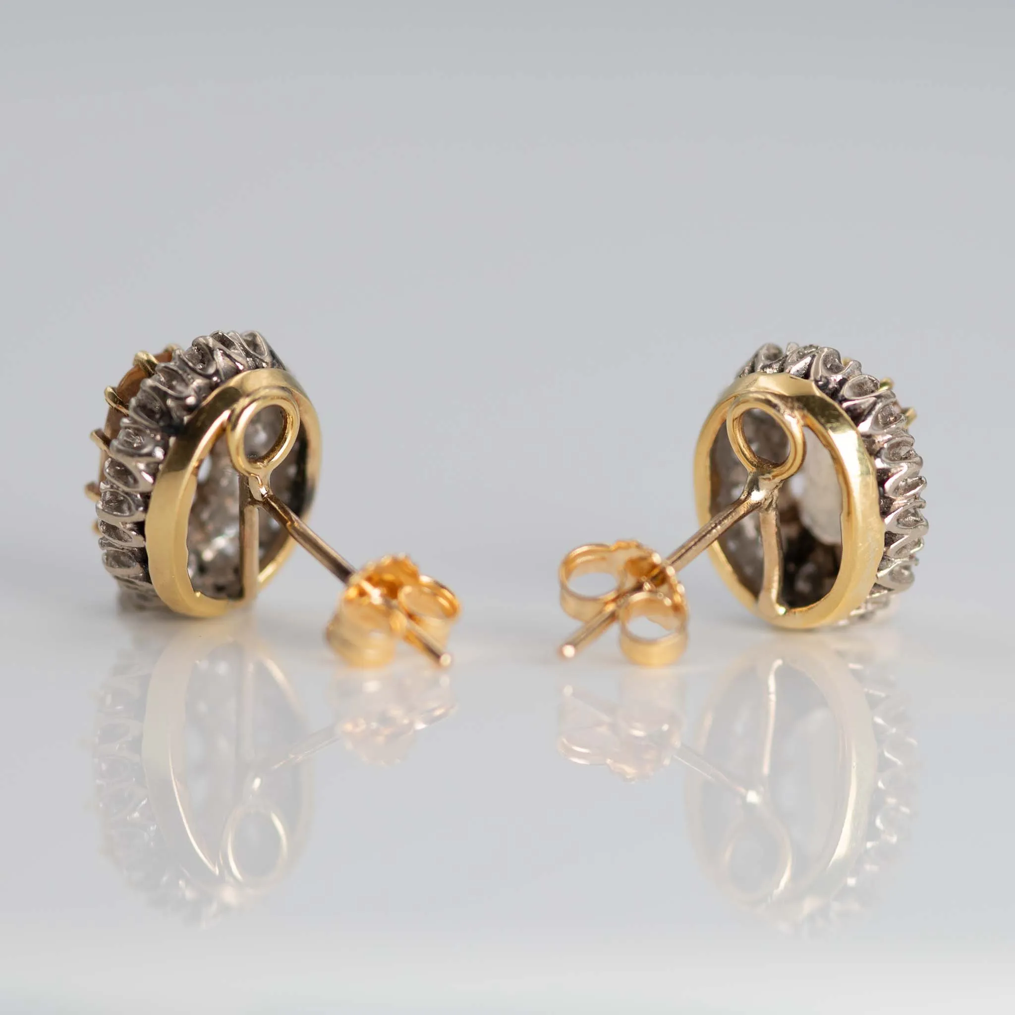 Vintage 18ct Yellow Gold Topaz and Diamond Cluster Earrings