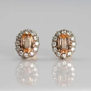 Vintage 18ct Yellow Gold Topaz and Diamond Cluster Earrings